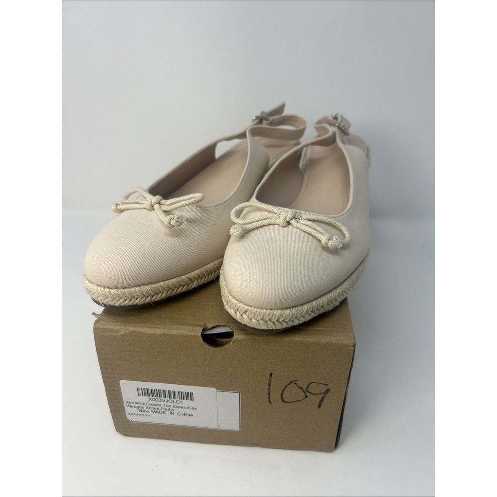 NIB Women's Cream Colored Bow Slingback Espadrille Sz 10 Wedges Platform